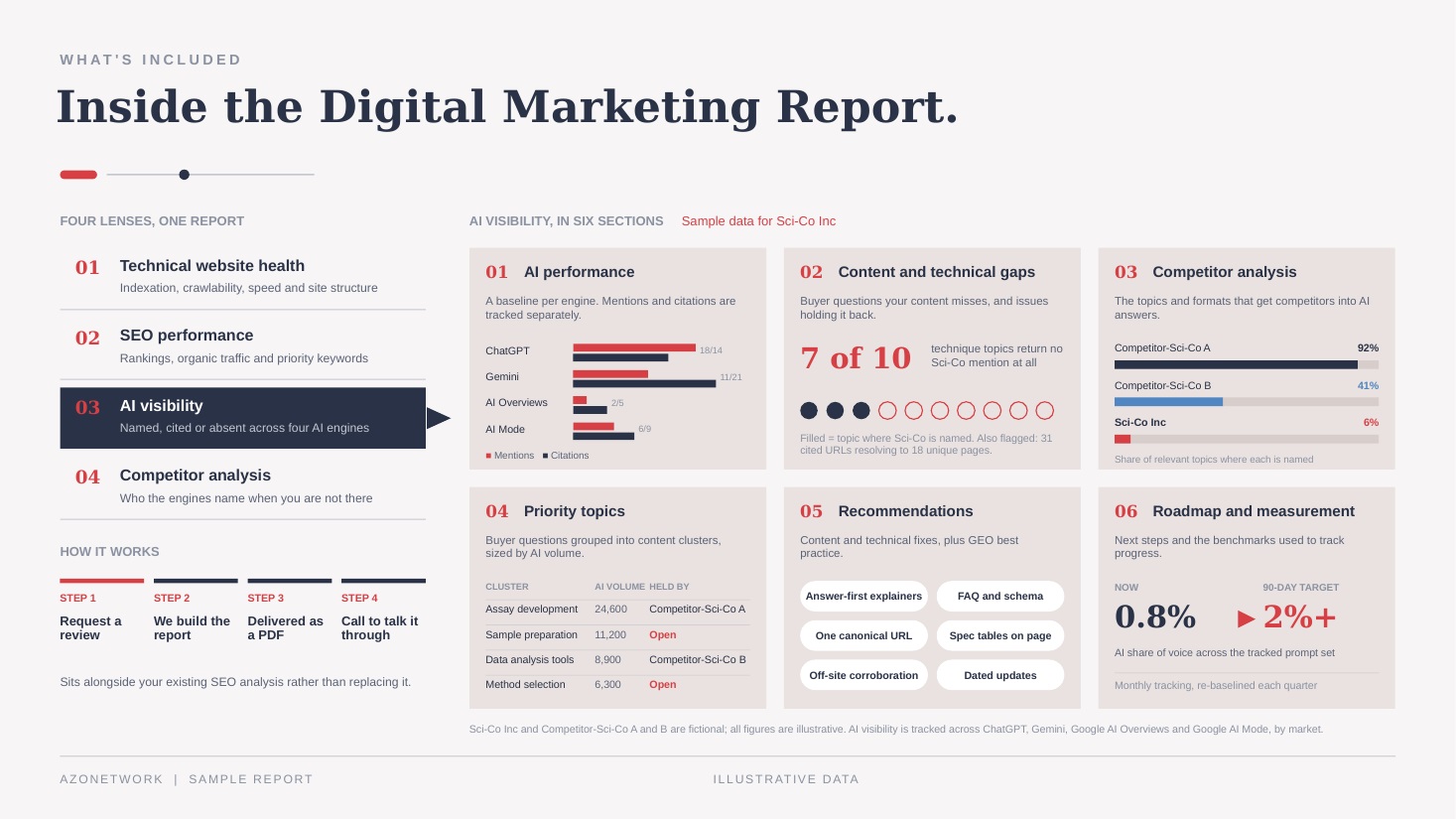 What is included in the AZoNetwork Digital Marketing Report