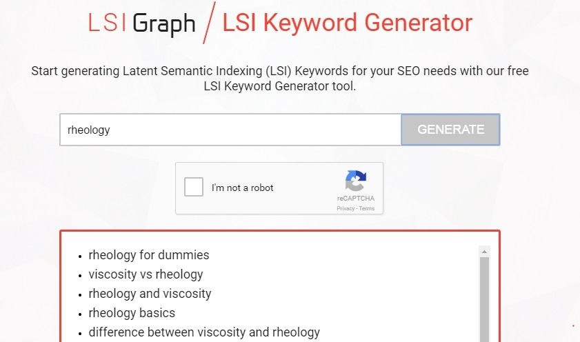 Latent Semantic Indexing Keyword Generator